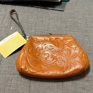Patricia Nash Embossed Leather Wristlet in Tan